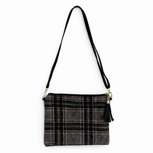Plaid Crossbody Bag - Black and Gray